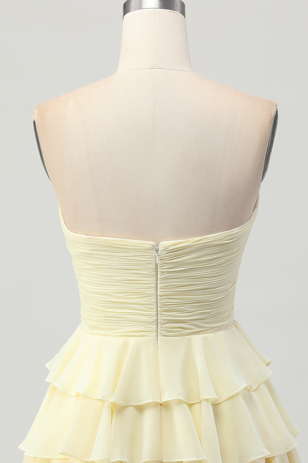 Yellow Strapless A Line Tiered Homecoming Dress with Bow