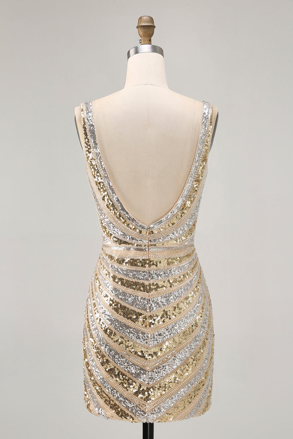 Sparkly Golden Bodycon Sequins V-Neck Cocktail Dress