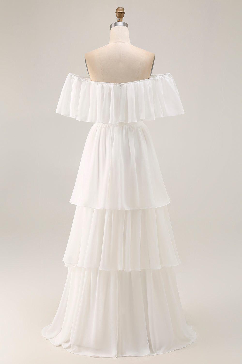 White Off the Shoulder Ruffle Chiffon A Line Wedding Dress