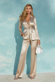 Champagne Satin 2 Piece Women Suits with Belt