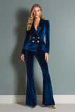 Royal Blue 2 Piece Velvet Double Breasted Women Suits