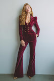 Burgundy 2 Piece Notched Lapel Women Suits with Pockets