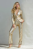 Sparkly Golden 2 Piece Sequins Notched Lapel Women Ball Suits