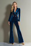 Royal Blue 2 Piece Velvet Peak Lapel Women Ball Suits with Sleeves