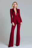 Red 2 Piece Peak Lapel Women Ball Suits with Sleeves