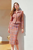 Sunset 2 Piece Tweed Pencil Midi Pegeant Dresses with Sleeves