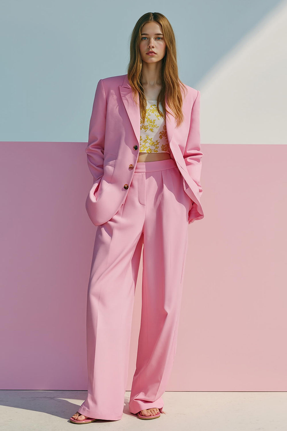 Pink Single Breasted 2 Piece Satin Ball Suits with Pockets