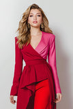 Red 2 Piece Satin Shawl Lapel Women Ball Suits with Sleeves