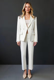Sparkly White Shawl Lapel 2 Piece Ball Suits with Buttons