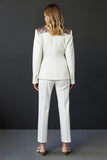 Sparkly White Shawl Lapel 2 Piece Ball Suits with Buttons