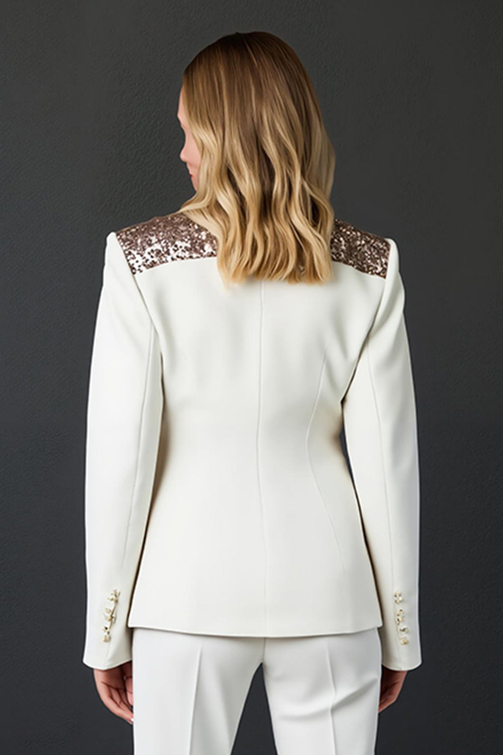 Sparkly White Shawl Lapel 2 Piece Ball Suits with Buttons