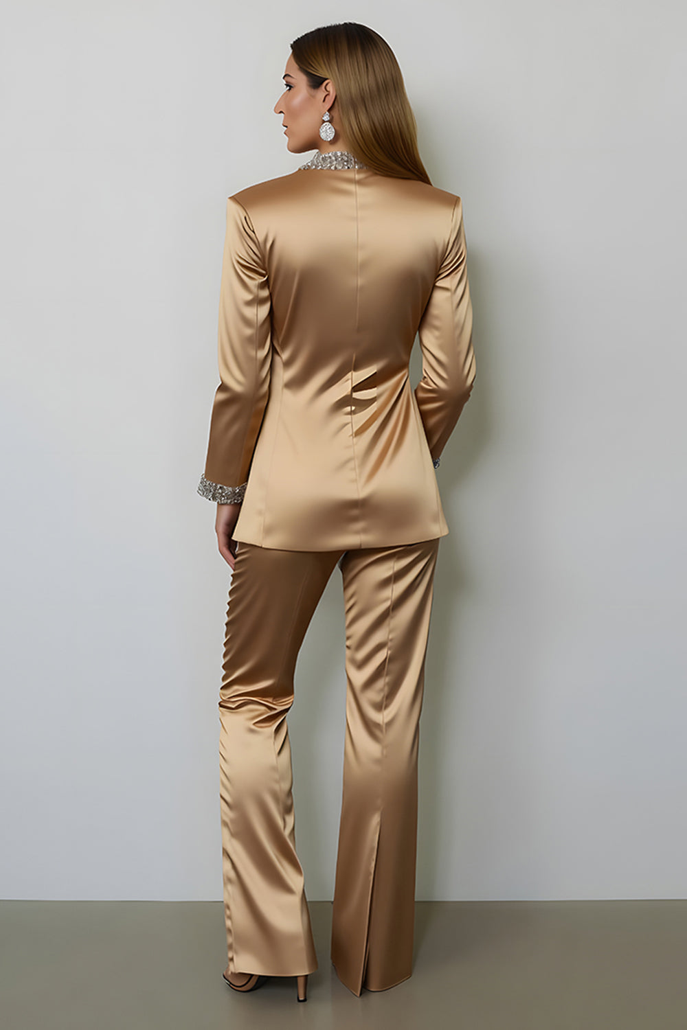 Sparkly Dark Golden Peak Lapel 2 Piece Women Ball Suits