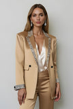 Sparkly Dark Golden Peak Lapel 2 Piece Women Ball Suits