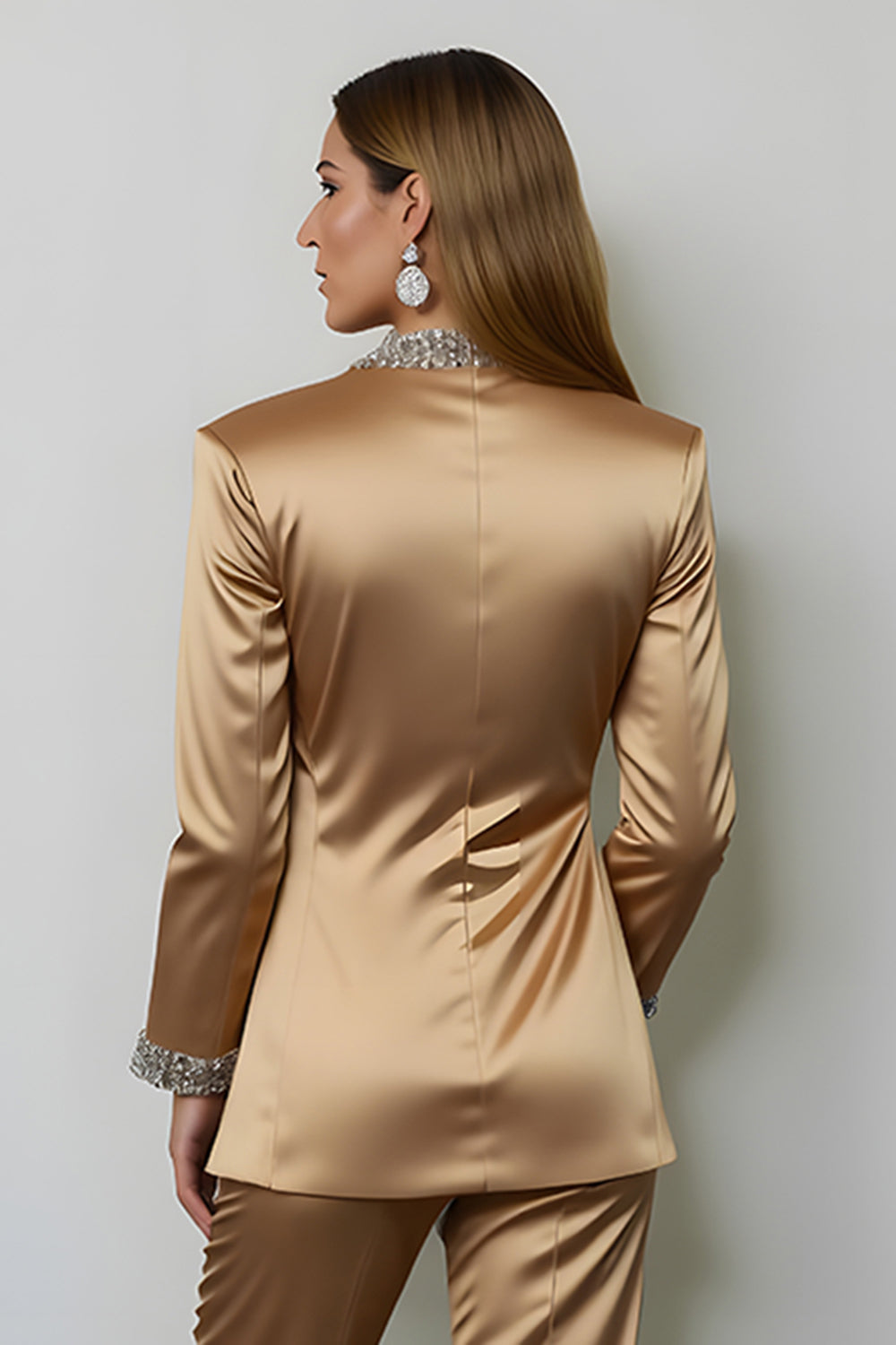 Sparkly Dark Golden Peak Lapel 2 Piece Women Ball Suits