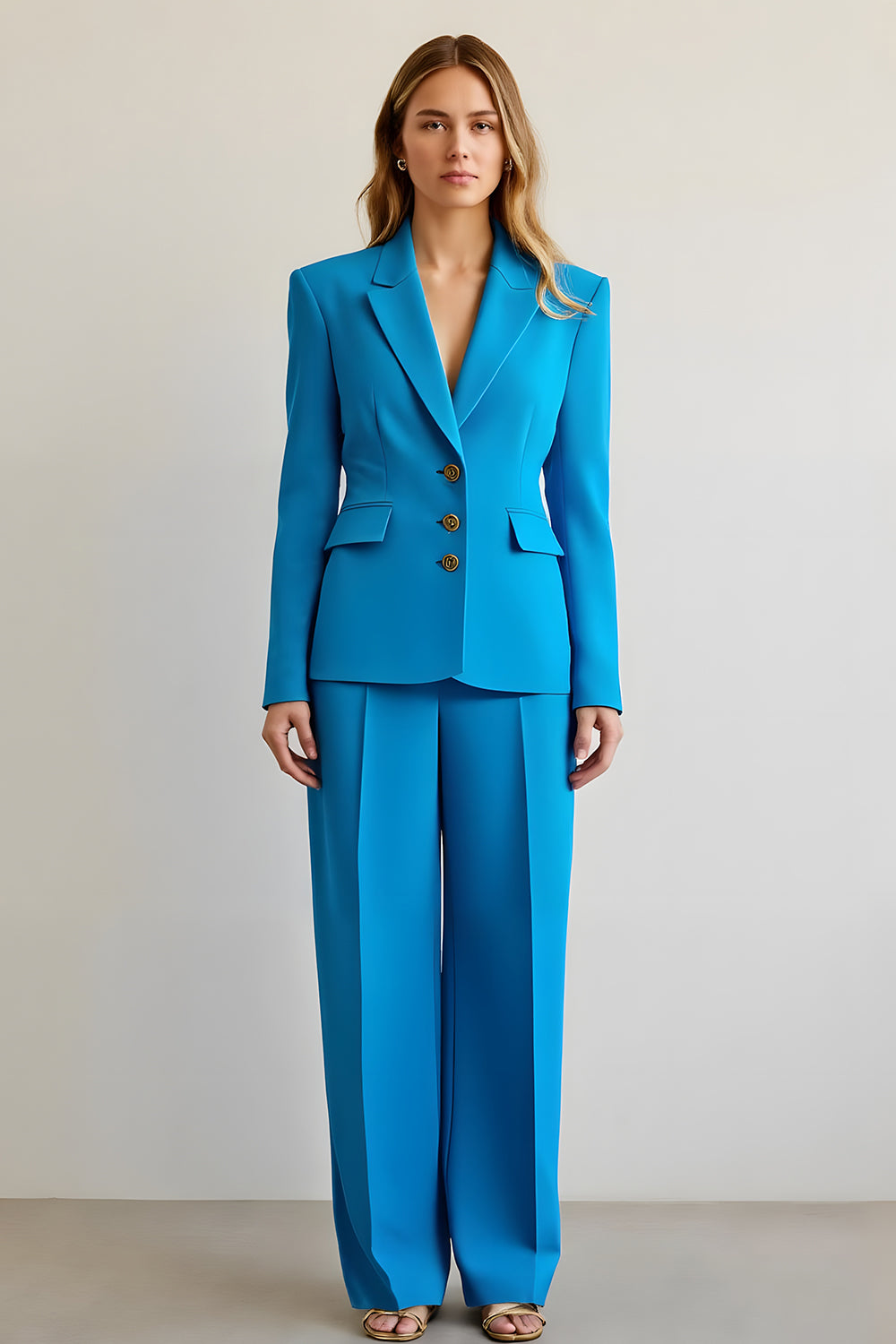 Blue 2 Piece Notched Lapel Satin Women Ball Suits