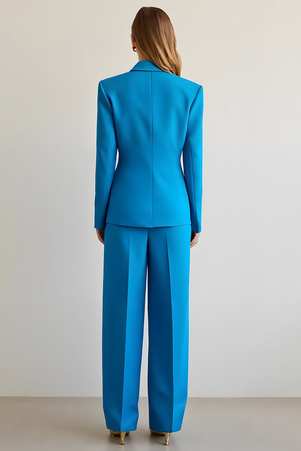 Blue 2 Piece Notched Lapel Satin Women Ball Suits