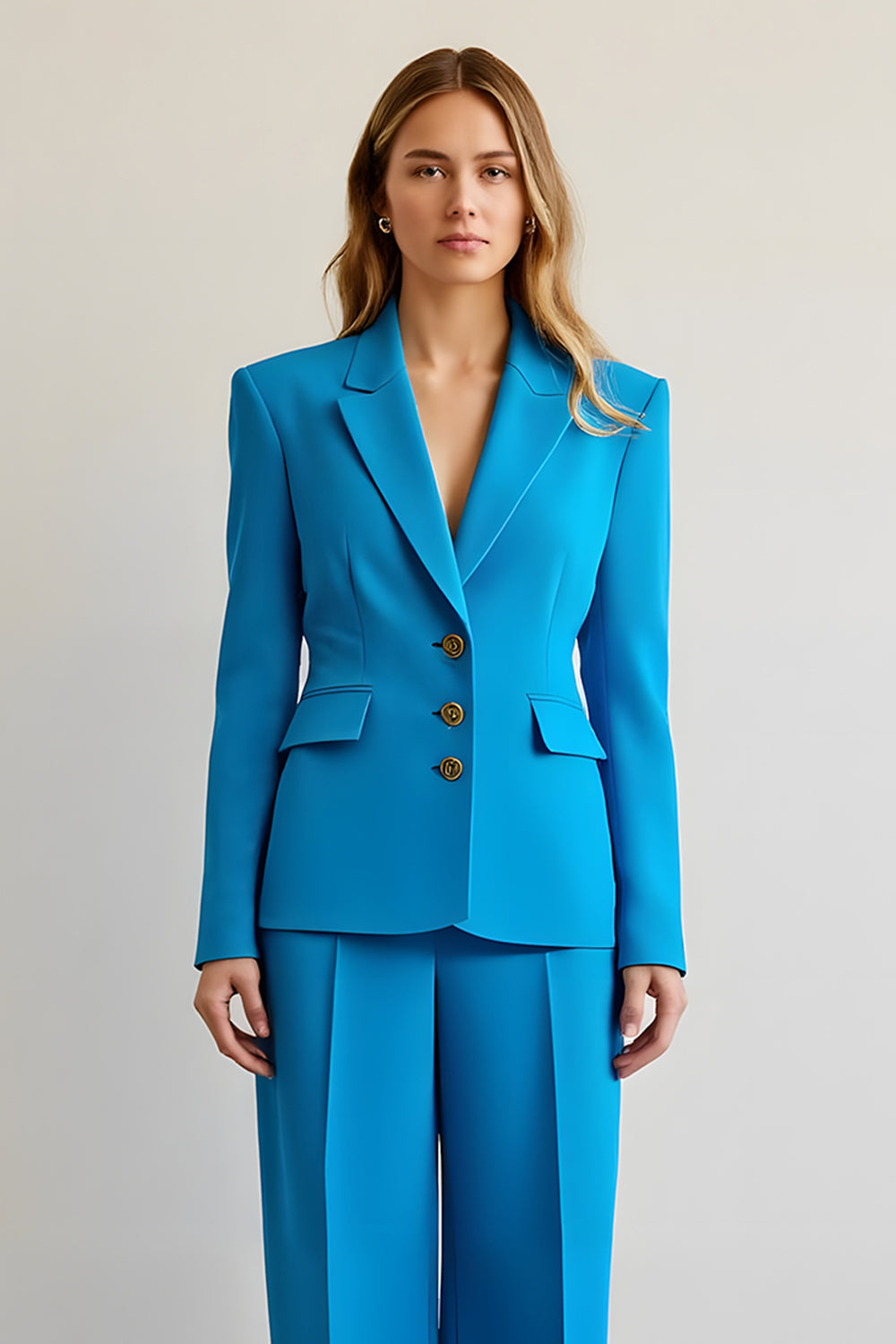 Blue 2 Piece Notched Lapel Satin Women Ball Suits