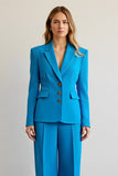 Blue 2 Piece Notched Lapel Satin Women Ball Suits