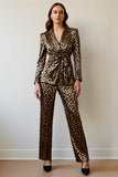 Gold Black Leopard Shawl Lapel 2 Piece Women Ball Suits