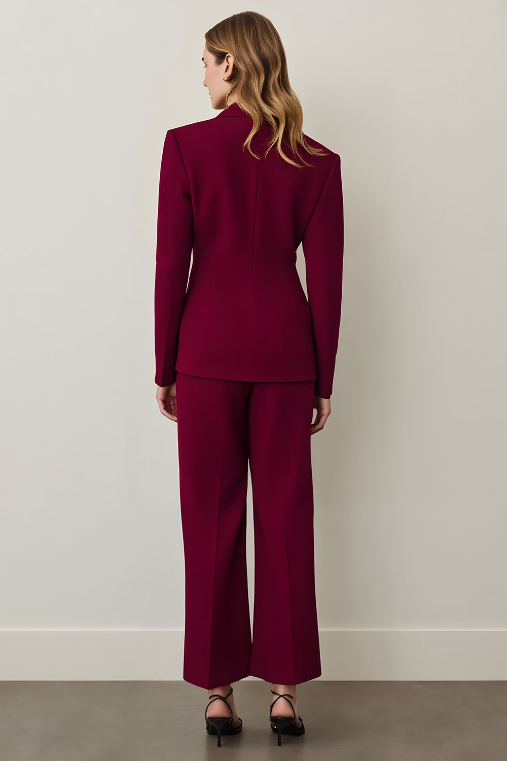 Burgundy Shawl Lapel 2 Piece Women Ball Suits with Ruffles