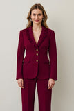 Burgundy Shawl Lapel 2 Piece Women Ball Suits with Ruffles