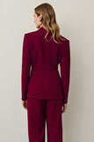 Burgundy Shawl Lapel 2 Piece Women Ball Suits with Ruffles