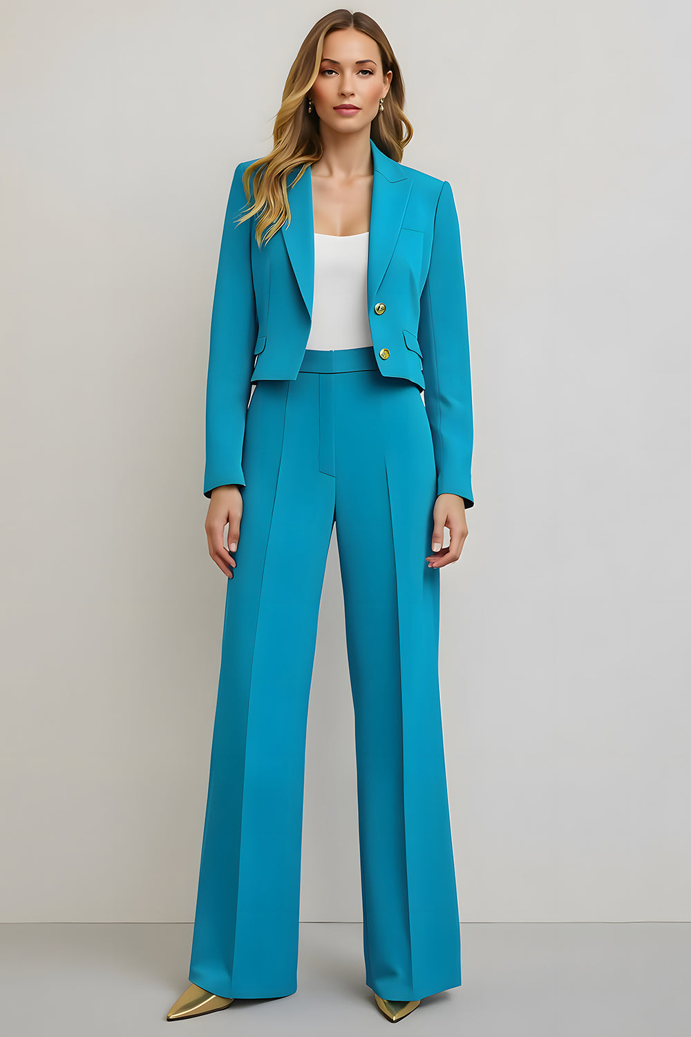 Blue 2 Piece Peak Lapel Satin Women Ball Suits