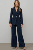 Navy 2 Piece Satin Notched Lapel Women Ball Suits