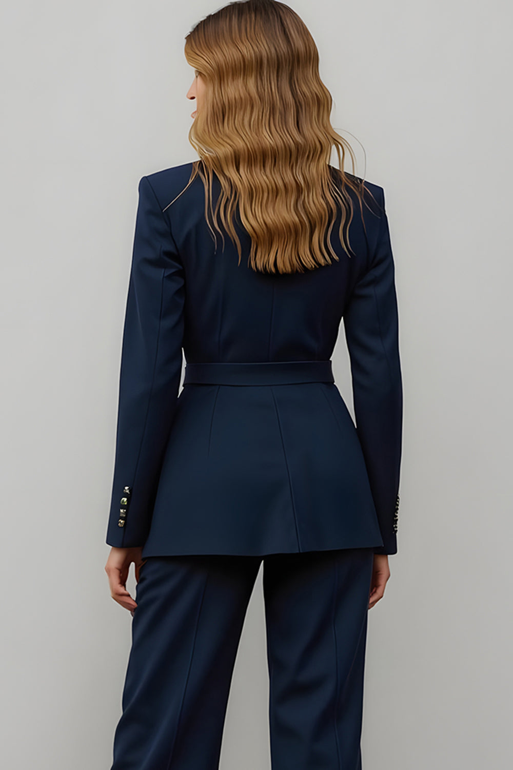 Navy 2 Piece Satin Notched Lapel Women Ball Suits