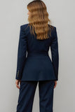 Navy 2 Piece Satin Notched Lapel Women Ball Suits