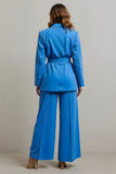 Blue Notched Lapel 2 Piece Women Ball Suits with Belts