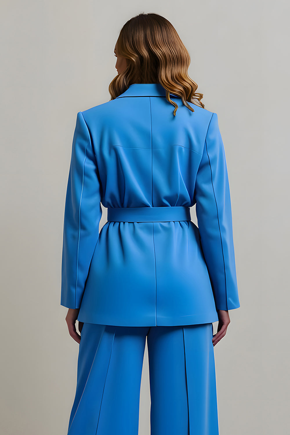Blue Notched Lapel 2 Piece Women Ball Suits with Belts