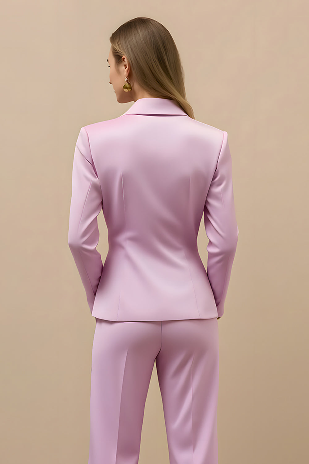2 Piece Pink Satin Notched Lapel Double Breasted Women Business Suits