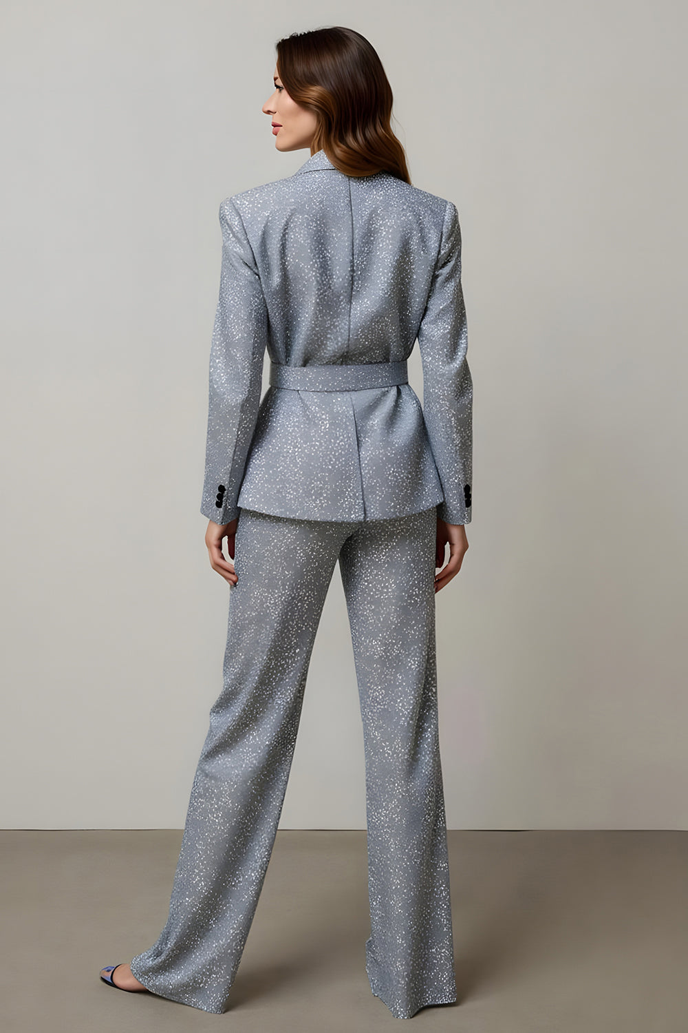 Sparkly Grey 2 Piece Sequins Women Ball Suits with Pockets