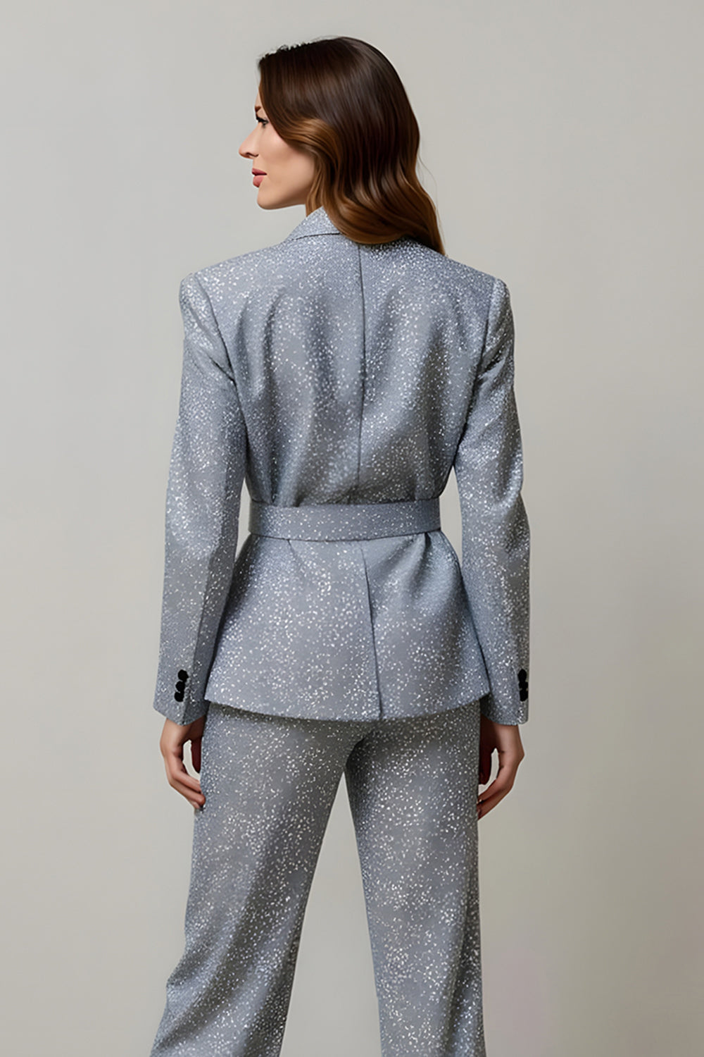 Sparkly Grey 2 Piece Sequins Women Ball Suits with Pockets