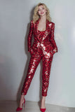 Sparkly Burgundy 2 Piece Peak Lapel Sequins Women Prom Suits