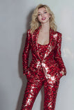 Sparkly Burgundy 2 Piece Peak Lapel Sequins Women Prom Suits