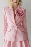Pink 2 Piece Satin Notched Lapel Short Business Suits with 3D Flower
