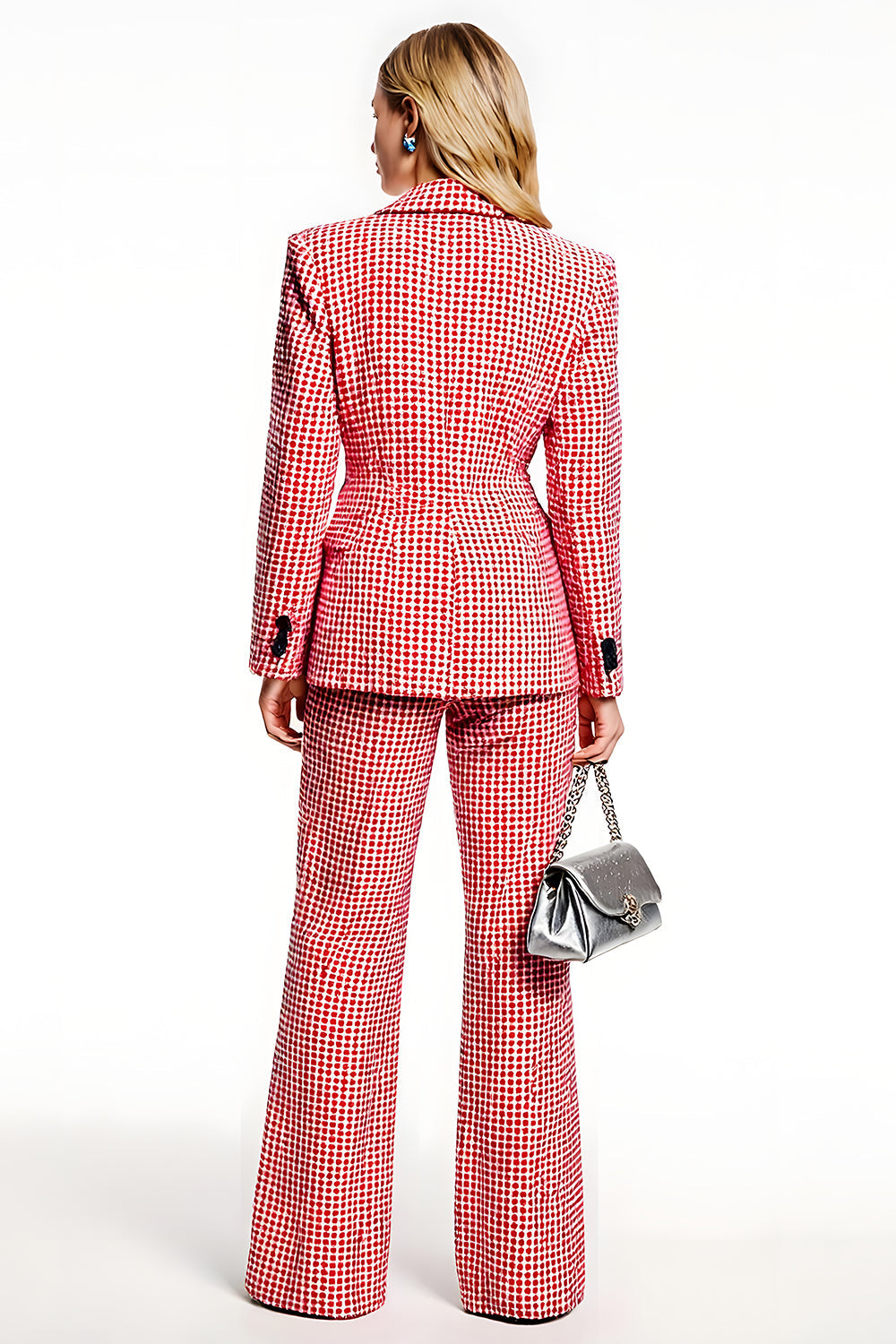 Red Plaid 2 Piece Notched Lapel Business Suits