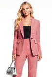 Red Plaid 2 Piece Notched Lapel Business Suits