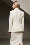 Ivory 2 Piece Peak Lapel Pencil Midi Business Suits