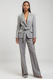 Grey Notched Lapel V Neck 2 Piece Women Suits with Pockets