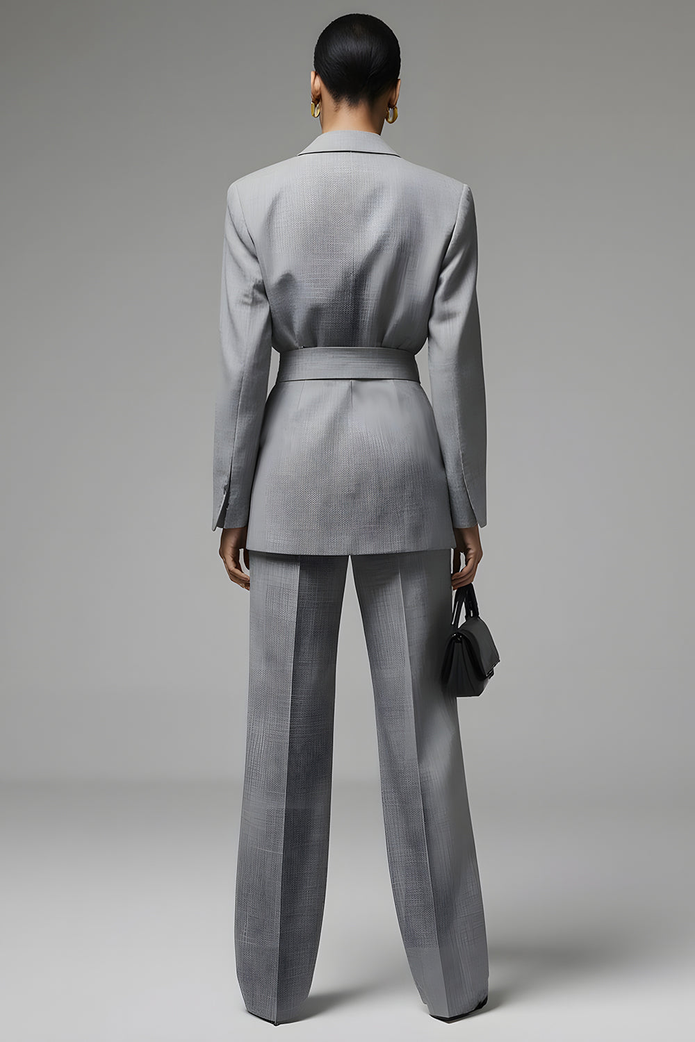 Grey Notched Lapel 2 Piece Women Suits with Bowknot