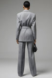 Grey Notched Lapel 2 Piece Women Suits with Bowknot