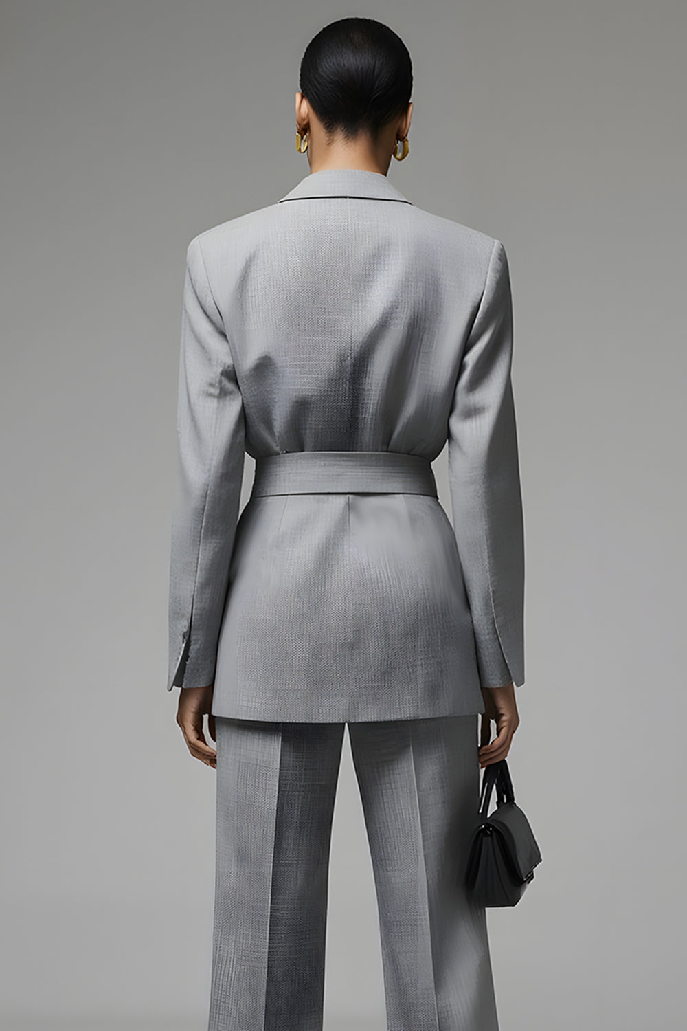 Grey Notched Lapel 2 Piece Women Suits with Bowknot