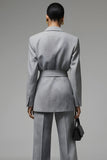 Grey Notched Lapel 2 Piece Women Suits with Bowknot
