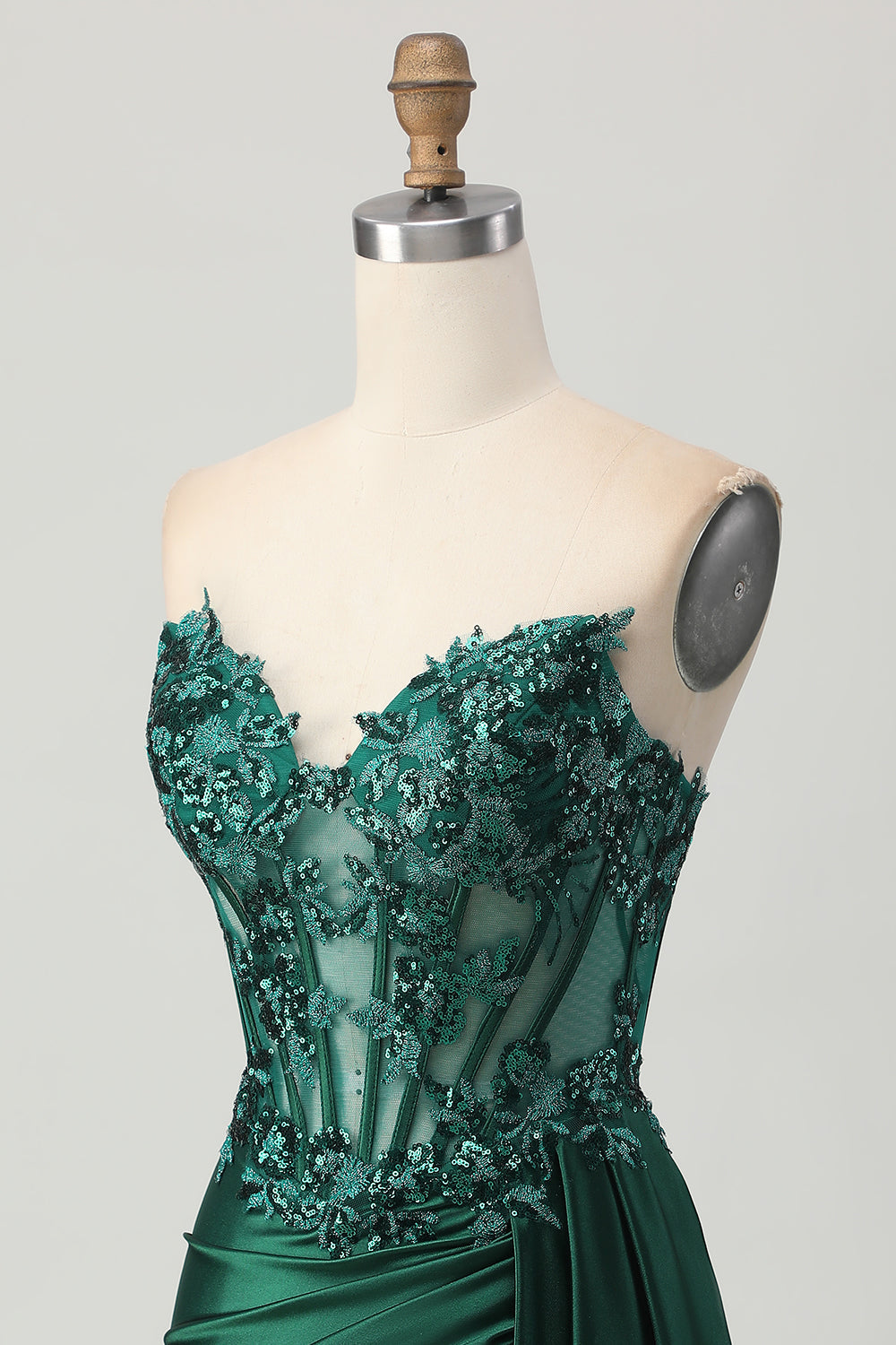 Sparkly Dark Green Strapless Corset Sequins Bodycon Homecoming Dress with Streamer