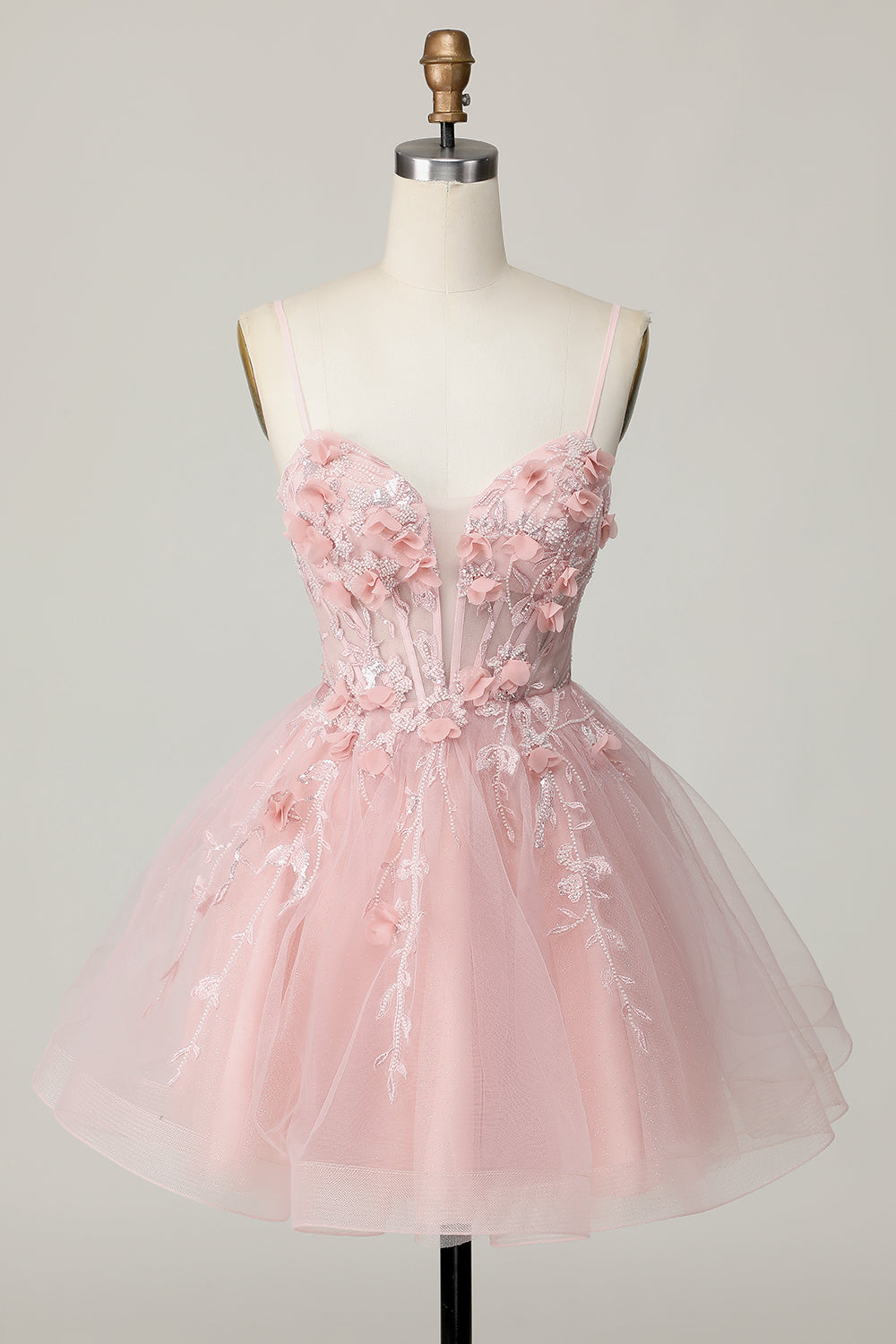 Pink Corset A Line Short Appliqued Homecoming Dress with Beading