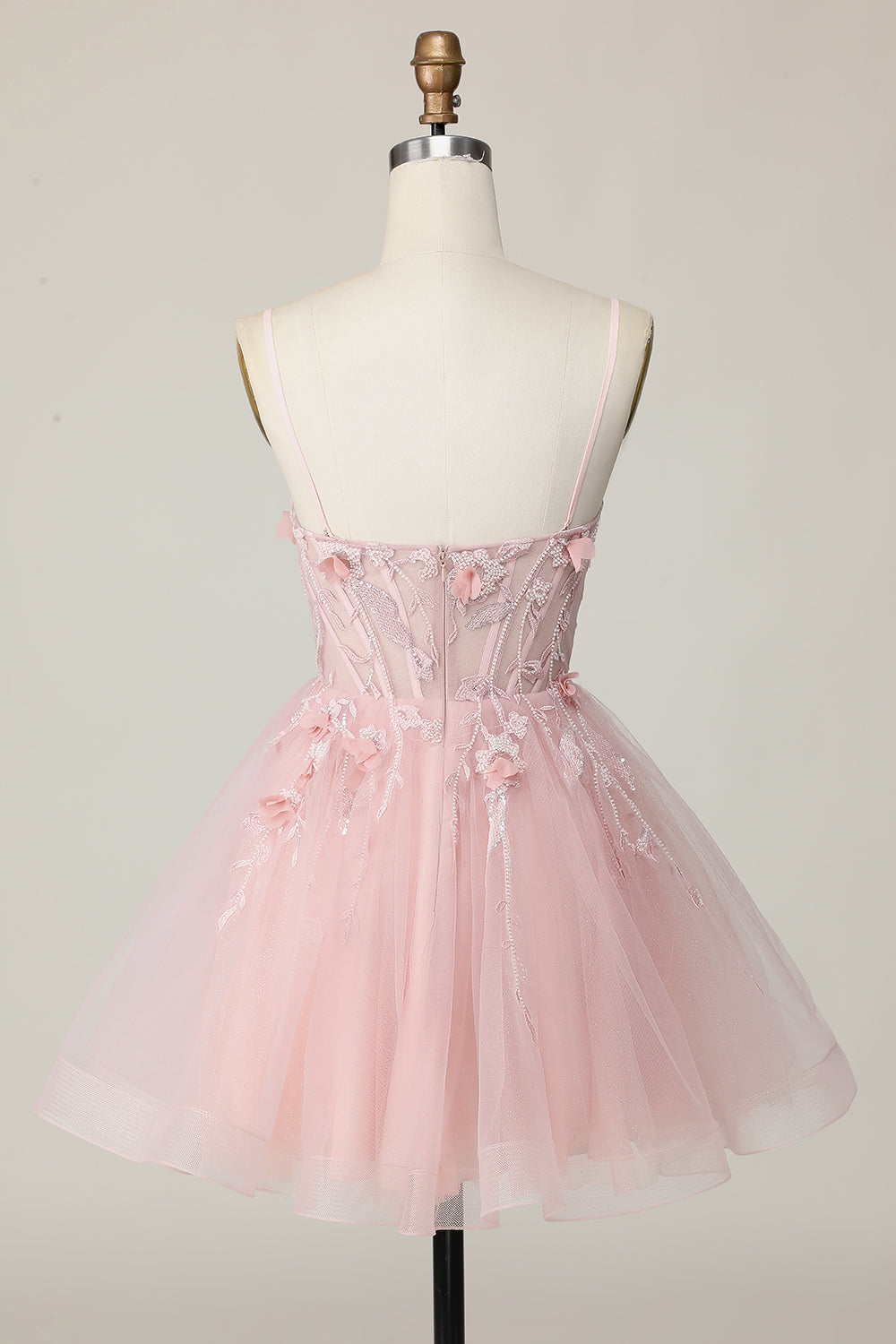 Pink Corset A Line Short Appliqued Homecoming Dress with Beading