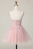 Pink Corset A Line Short Appliqued Homecoming Dress with Beading